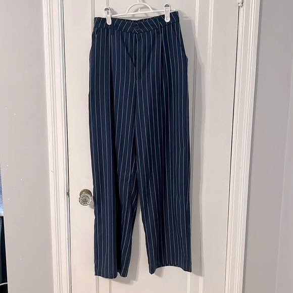 Navy blue pinstripe trousers - Picture 2 of 4
